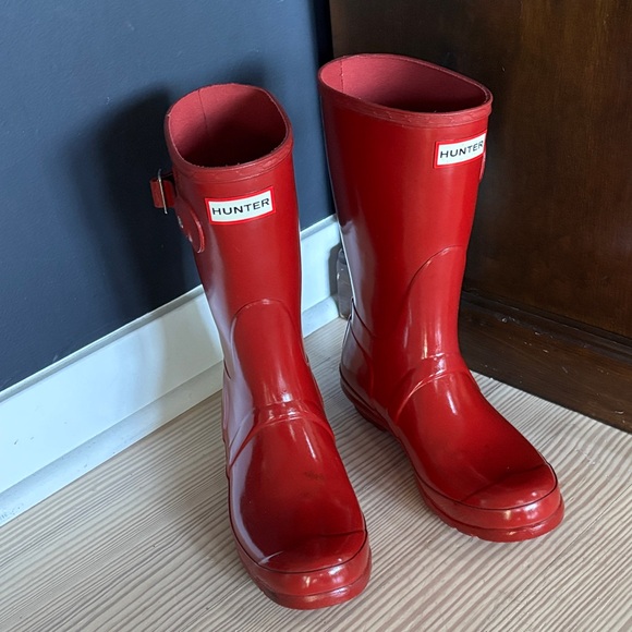 Hunter Original Short Gloss Rain Boot Women’s Red Shiny Mid Calf Size 8 - Picture 1 of 15